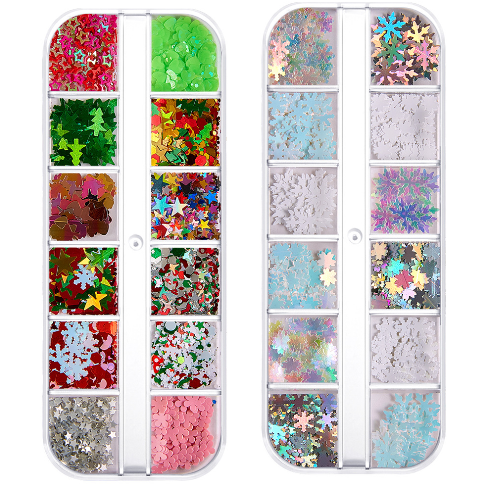Christmas Nail Art Glitter, Holographic Mixed Winter Snowflake Christmas Tree Star Round Cross Nail Glitter Flakes, Acrylic Nails Decorations, High Qu