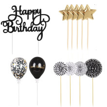 Juego de 12 piezas de decoración para pastel de cumpleaños, adornos para pastel de cumpleaños de mujer, adornos para pastel en negro y dorado,