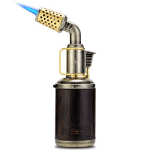 Antique Wooden Windproof Jet Flame Inflatable Lighter Brown/Black Brass Gas Lighter, Adjustable, Fuel Not Included