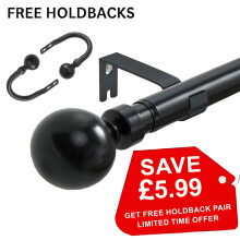 (160-300 cm, Matt Black) Extendable Metal Curtain Poles Extra Long Durable Plain Curtain Rod