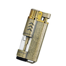 Metal Windproof Jet Torch Lighter Refillable Gas Lighter Clear Window Bronze Finish Adjustable Flame Butane Not Included