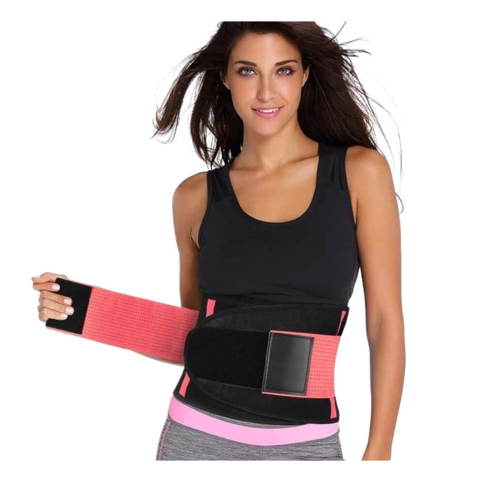 Waist Support Back Brace Decompression Belt Breathable Lumbar Corset Pink Size S