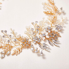 Fascia per capelli da sposa romantica, fermaglio per capelli in lega decorato con cristalli, fiore e perle, tiara da sposa con strass lucenti,