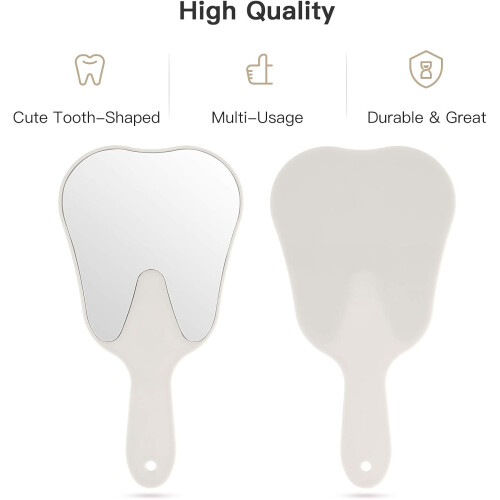 Dental Handle Plastic Mirror With Round Hole Design, Tooth Shaped Mirror For Comfortable Grip, Clear Reflection From Flat Mirror Surface Suitable For 2