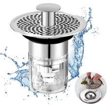 Bonde de lavabo escamotable brevetée avec panier-filtre en acier inoxydable. Cette bonde révolutionnaire pour lavabo assure une large