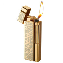 Retro Metal Flip Inclined Fire Inflatable Lighter Grinding Wheel Windproof Refillable Gas Adjustable Flame Black Gold