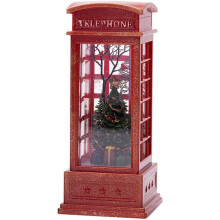 Globo de nieve musical decorativo navideño, funciona con USB y pilas, diseño de cabina telefónica roja, perfecto para decorar mesas y salas de