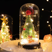 Decoración navideña con cúpula de cristal de luz cálida, corona navideña, adorno LED a pilas con colgante de ángel de peluche, acento navideño