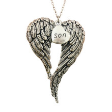 Ornament personalizat pentru aripi de înger, suvenir memorial, decorațiune pentru brad de Crăciun, finisaj antic argintiu, design cu o singură
