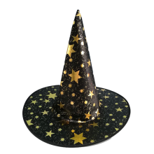 Wizard Hat For Halloween Night, Star Printing Wizard Hat With Wide Brim Design, Witch Hat Foldable Structure For Cosplay Costume Accessory Use, Lightw