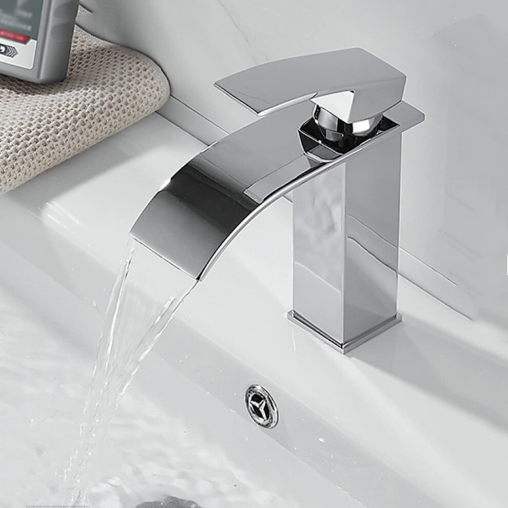 Waterfall Sink Faucet Stainless Steel Chrome Plated Waterfall Spout Single Hole Basin Mixer Tap 9323874554310