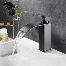 Bathroom Mixer Tap Waterfall Stainless Steel Lavatory Faucet Waterfall Spout Single Handle Hot And Cold Black  Arc