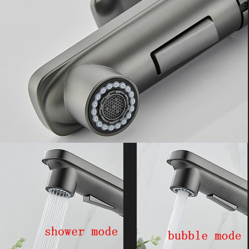 Sink Tap With PullOut Sprayer Basin Mixer DualMode PullDown Hot Cold AntiSplash SingleHandle Lavatory Faucet Black 1