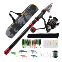 Ensemble canne à pêche et moulinet, composants en acier inoxydable haute durabilité, canne à pêche télescopique étanche avec accessoires de
