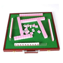 Mahjong Bricks 1 Set Mahjong Tiles with Table Mahjong Tokens Traditional Mahjong Game for Home Party Travel Office Balcony Chinese Mahjong 30mm Pink