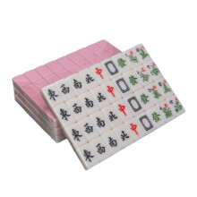 English Translation:  
'Mahjong Set Small Travel Family Mahjong Game with 144 Engraved Tiles. Household Hand Mahjong for Adults (Pink)'