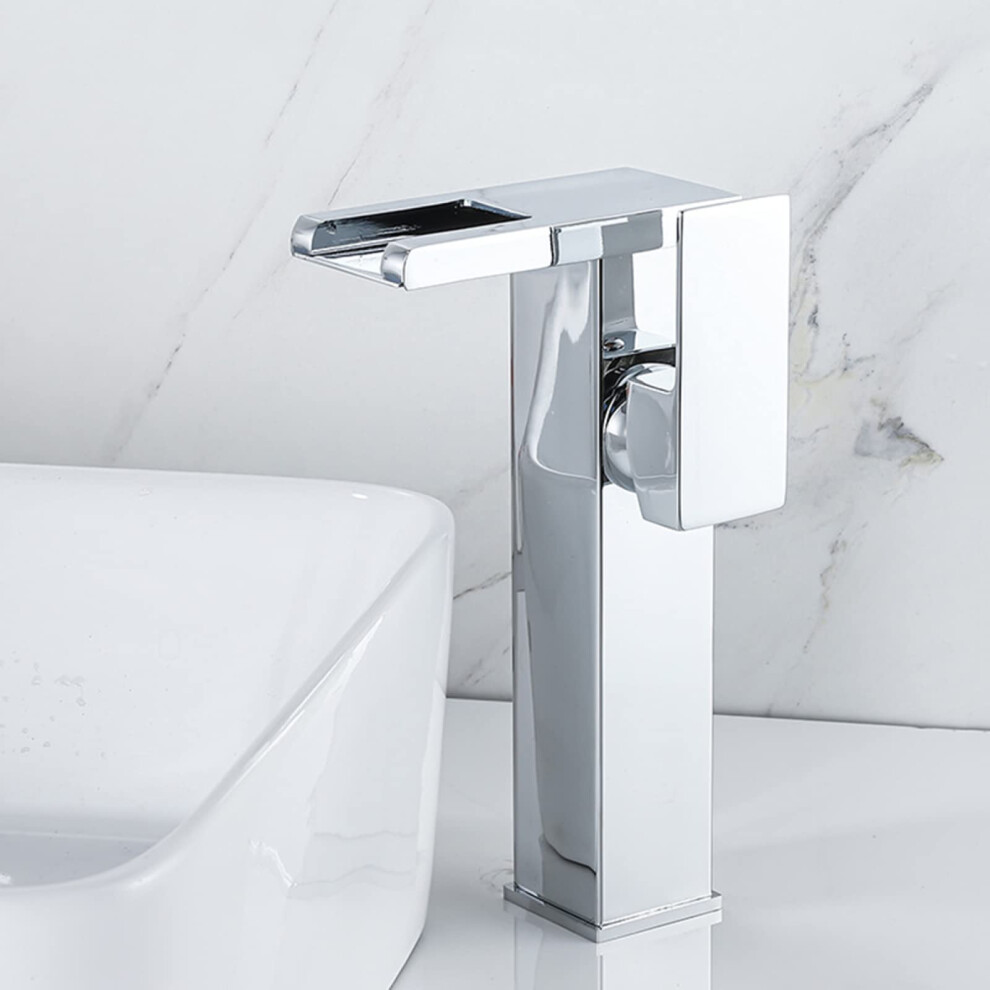 Waterfall Bathroom Faucet Led Light 3 Color Change Lavatory Vanity Brass Chrome Single Handle 1 Hole Hot Cold 9323874554938
