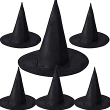 Čarodějnické doplňky, Halloweenský kostýmový klobouk se záhyby, plochý a smrštitelný design, lehký a pevný černý čarodějnický