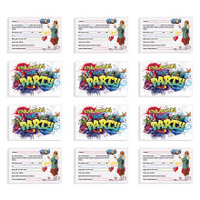 12 PCS Graffiti Einladungskarten Kindergeburtstag, Die Frech Bunten Graffiti, Coole Graffiti Geburtstagseinladungen mit Hochwertiger Verarbeitung,