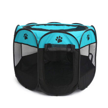 Portable Foldable Pet Playpen Indoor Outdoor Removable Mesh Pet Playpen for Dog Puppy Cat Rabbit (Blue and Black, Small (28' x 28' x 18')