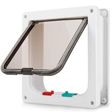 Pet Flap White 4 Way Lockable Dog Cat Door Safety Flap Gate Pet Accessories Animal Pet Cat Cage Door 1 Piece L