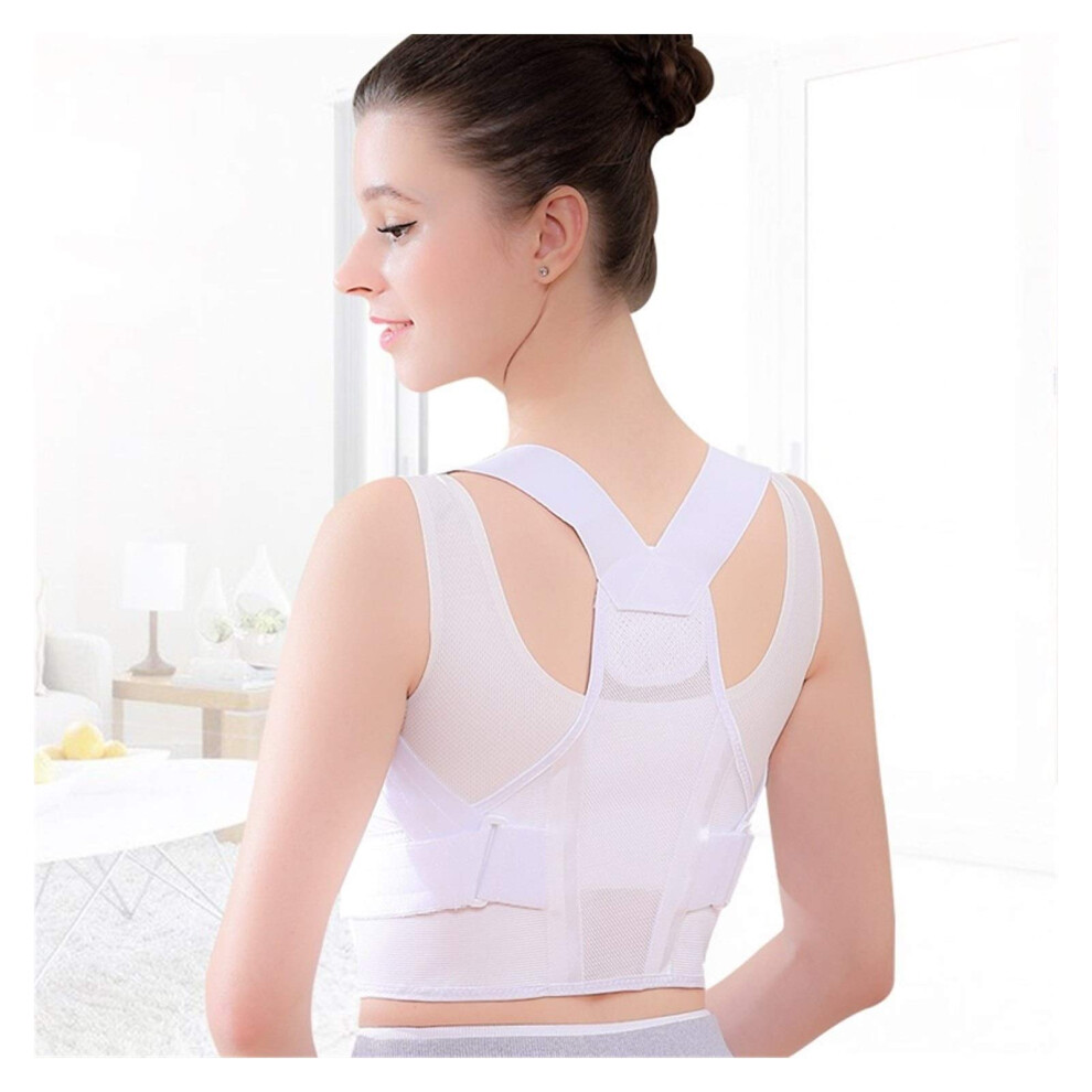 White Adjustable Sitting Posture Correction Belt Unisex Antihunchback Strap Back Pain Brace Large