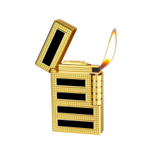 Vintage Grinding Wheel Bevel Fire Design Lighter Metal Embossed Butane Refillable Classic Flip Windproof Gold