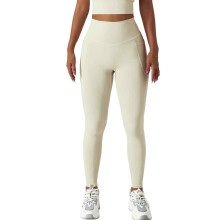 Sportlegging voor dames, yogabroek met hoge taille en zakken, naadloze compressie voor buikcontrole, elastische, boterzachte, vochtregulerende