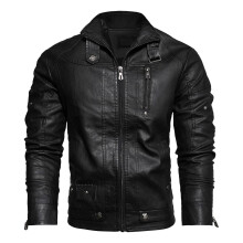 Men's Leather Jacket Motorcycle Retro Windproof Bomber Black 3XL