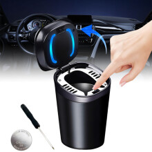 Rookvrije auto-asbak met deksel en LED-verlichting, gemakkelijk schoon te maken, afneembare rookvrije asbak van roestvrij staal, Blue Ray-design met
