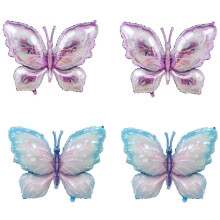 Set de 4 baloane folie cu fluturi, baloane folie cu fluturi albastre și violet, baloane mylar cu fluturi, decorațiuni cu zână fluturi pentru fete