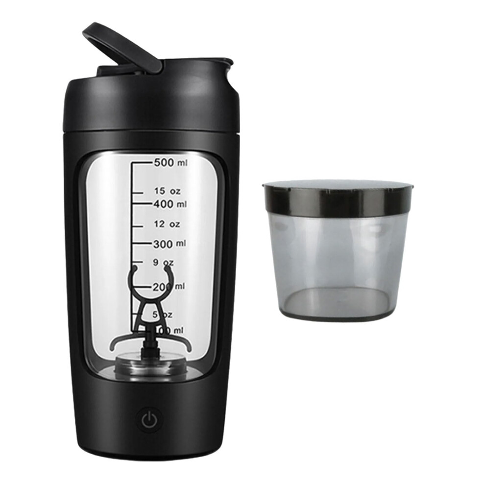Black Electric Shaker Bottle 650Ml Rechargeable Powder Compartment For Protein Shakes