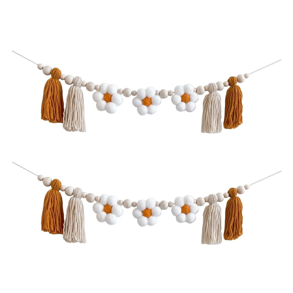 2 Pieces Daisy Wooden Garland Wooden Beads Boho Garland Daisy Nursery Decoration Boho Garland Hippie for Classroom