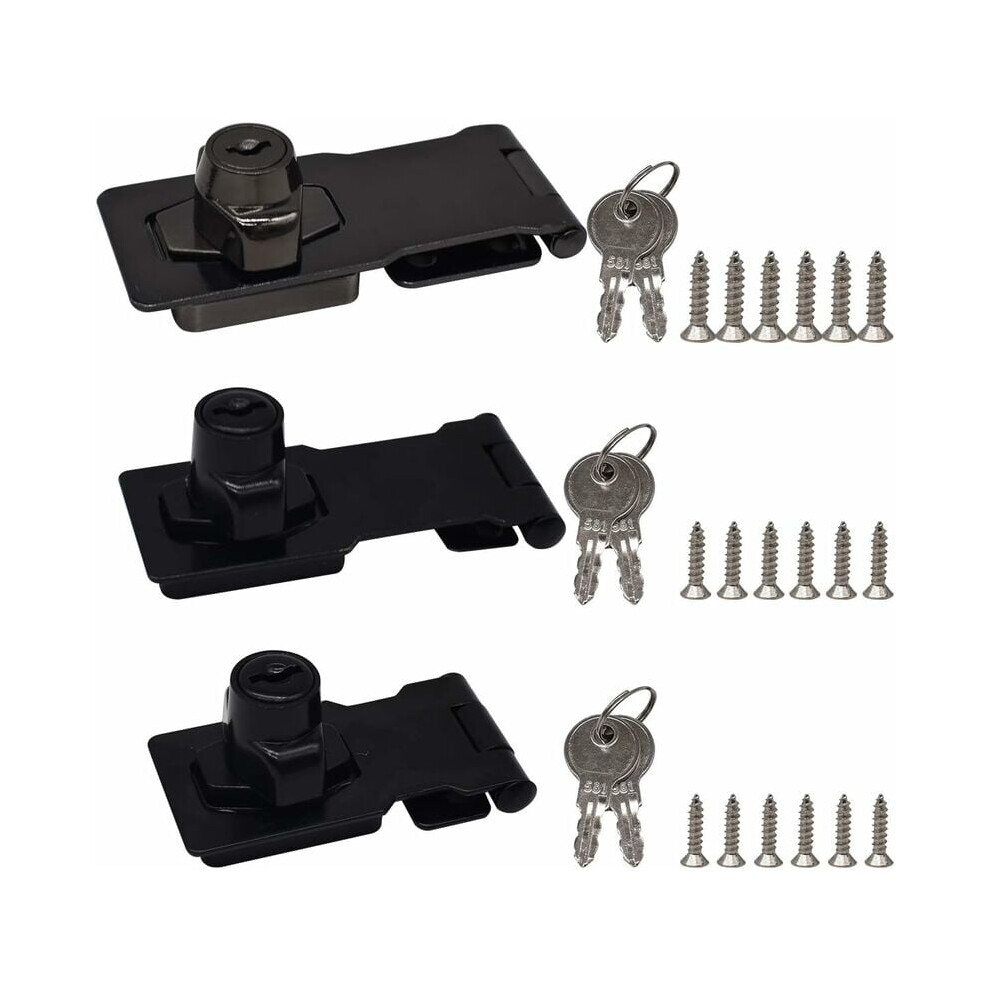 Sturdy Hasp Latches, Stainless Steel Ensures Durability, Wide Applications Suit Various Spaces, 3 Pieces Black Zinc Alloy Locks With Smooth Edges And 9554910074855