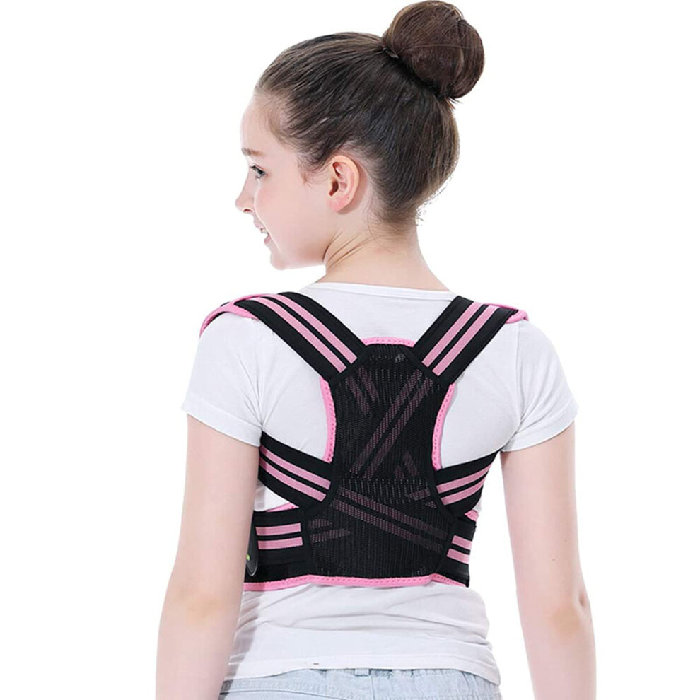 Pink Back Posture Corrector For Kids And Teens, Adjustable Wide Back Brace For Thoracic Kyphosis, Size M