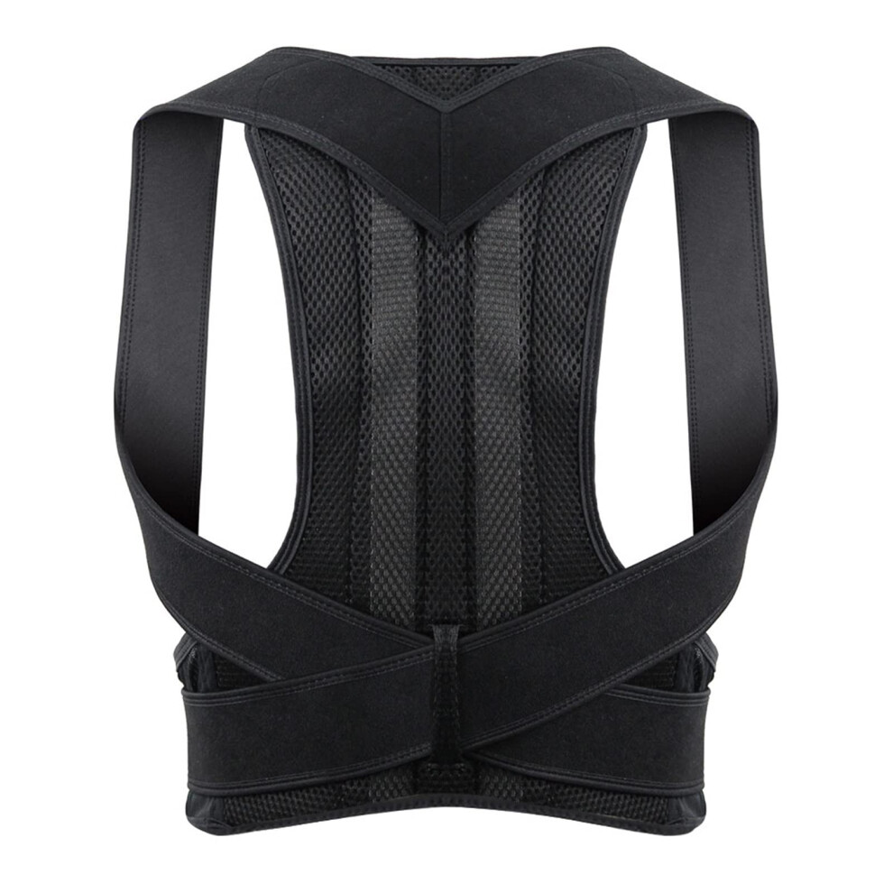 Black Adjustable Back Posture Correction Backrest Lumbar Support Belt Unisex Size L Corset