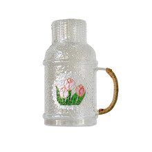 Jarra de vidro borossilicato livre de BPA, elegante garrafa térmica para bebidas quentes e frias, com alça de rattan exclusiva, ideal para servir