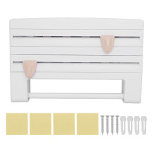 Dispensador de Parede para Filme Plástico, Papel Alumínio e Papel Toalha com Cortador, Organizador de Utensílios de Cozinha (Cinza Elegante)