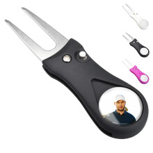 Golf Divot Tool with Magnetic Golf Ball Marker, Custom Photo Engraved – Black Pitch Fork