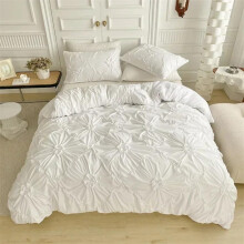 Twist Flowers Double Duvet Cover Set White Double 200x200 cm Pillowcase Included SkinFriendly Fabric Zipper Closure