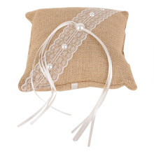 Wedding Elegance Burlap Pillow With Floral Lace Decor For Your Special Day, Compact Size And Light Weight Burlap Jute Twine Ring Bearer Pillow 20x20cm