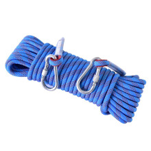 Climbing rope, 12 mm, static, with 2 steel hooks, 15 m, 30 m, 60 m, 120 m, 200 m, ideal for rappelling, hiking, safety, and escape, 12mm x 15m Blue