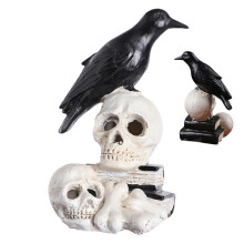 On Skull Statue, on Skull Figurine Halloween Skull and Crow Ornament, Halloween Raven Skull Desktop Ornaments, Table Art Skull Decoration