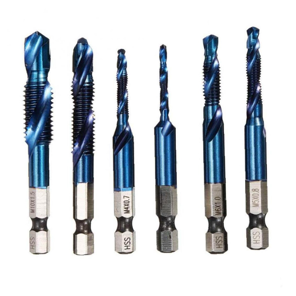 6Pcs/Set 1/4'' Hex Shank Drill Bits Hss Speed Steel Blue For Metric Thread Tap M3m10 Spiral Trapezoidal Tap 9323874560694