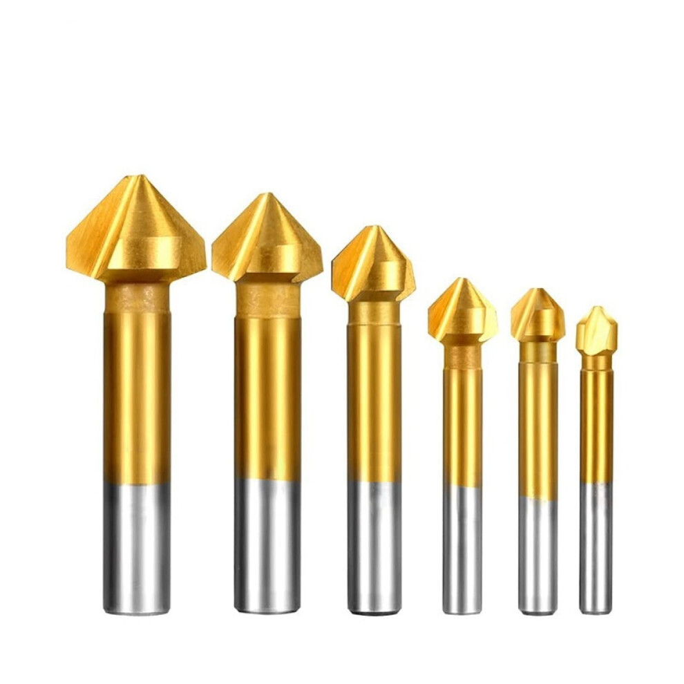Countersink Drill Bit Set Round Shank 3Flute 90 Degree Hss Chamfer Cutter End Mill Tool 6.320.5Mm 6Pc Gold 9323874560717