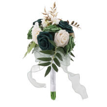 Buquês de casamento para noiva e damas de honra, rosas artificiais brancas champanhe, elegante buquê de noiva com flores de seda, charme rústico,