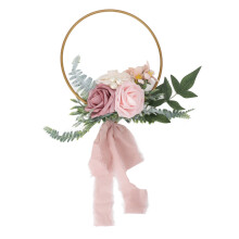 Rose artificiali per decorazioni della navata nuziale, foglie di eucalipto, nastri di chiffon, comodi da trasportare, matrimonio all'aperto, stile
