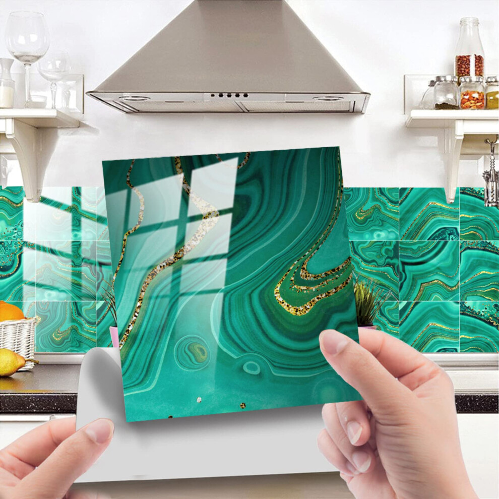 Tile Stickers Emerald Green Marble Pvc Selfadhesive Tiles 20X20 Cm Waterproof Oilresistant Peelandstick 9119770331731