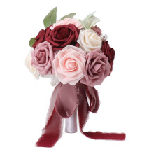 Bouquet da sposa in seta con perle, cristalli e rose artificiali, elegante bouquet da lancio per sposa e damigella d'onore, decorazione romantica e