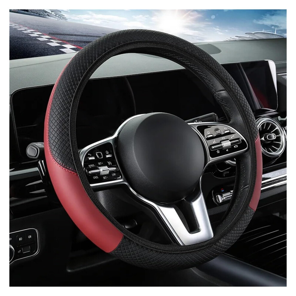 Leather Steering Wheel Cover Universal Fit Antislip Allseason Breathable Protection Claret 9339159794487